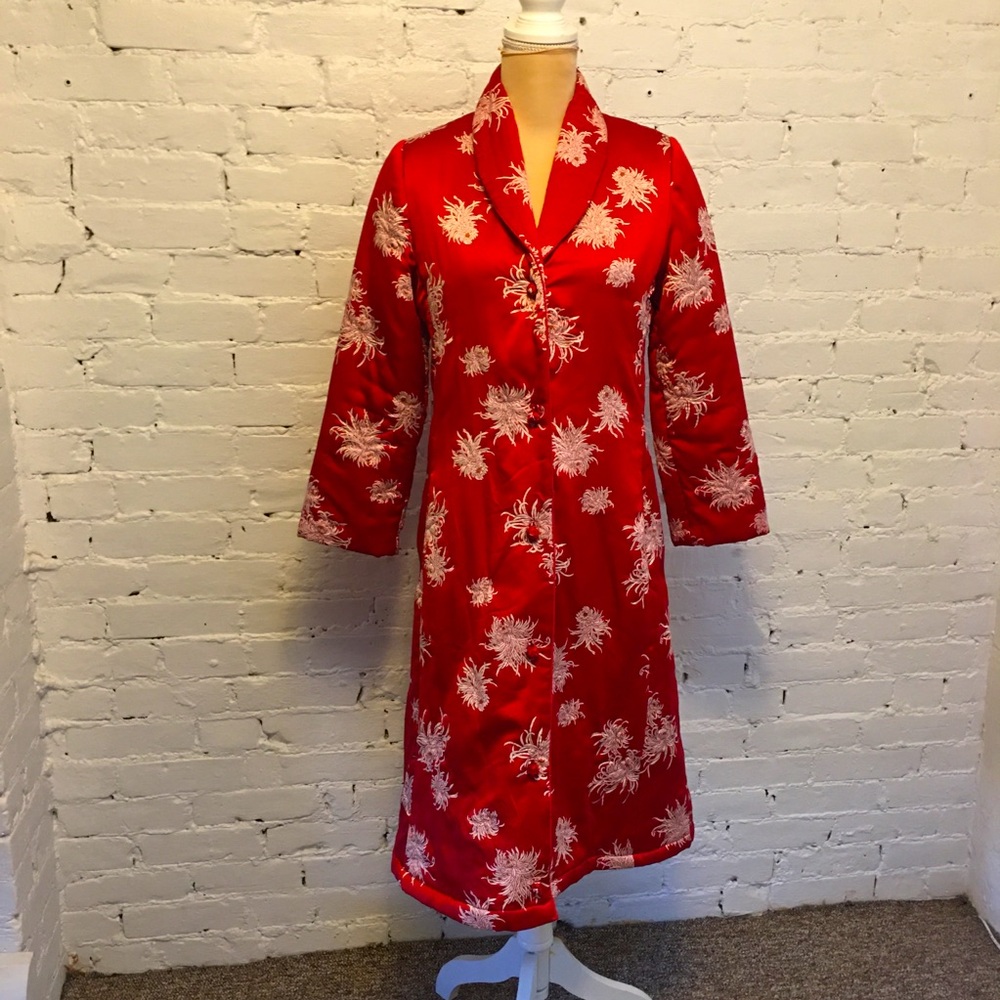 Neiman Marcus vtg 70s quilted 3/4 jacket red floral small cocktails